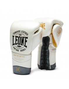 Leone Authentic Bianco/Oro: guantoni da boxe con lacci per professionisti