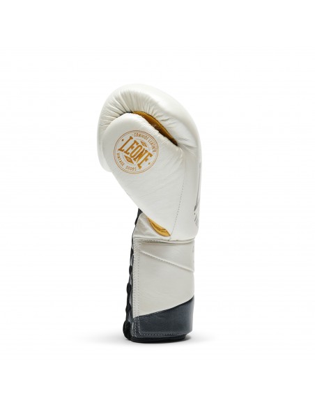 Leone Authentic Bianco/Oro: guantoni da boxe con lacci per professionisti