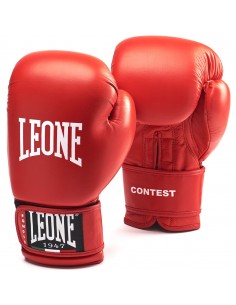 Guanti da combattimento angolo rosso: guanti da boxe in pelle Leone Contest