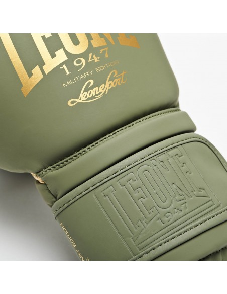 Discover the Leone Military Edition Boxing Gloves: Matt Green & Gold